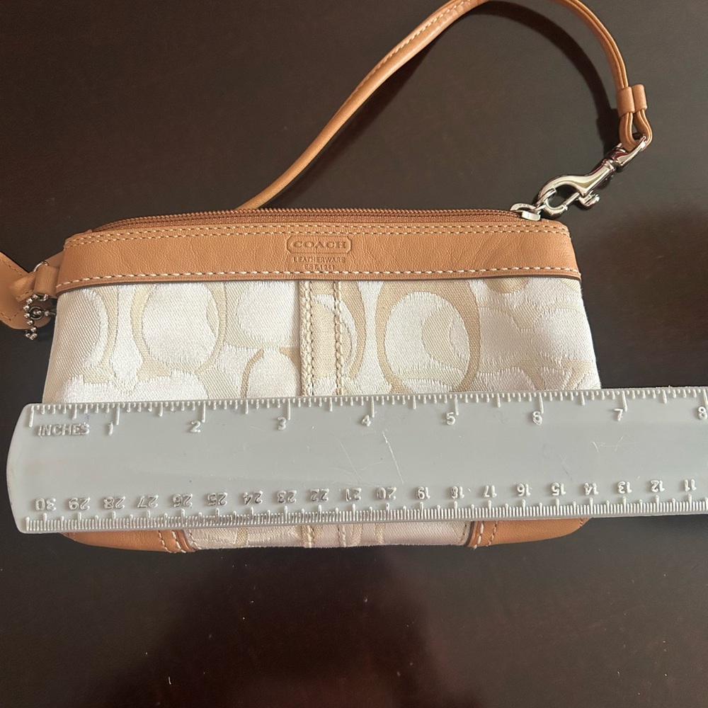 Coach tan signature canvas & brown leather wristlet wallet. Excellent condition! - Picture 6 of 8